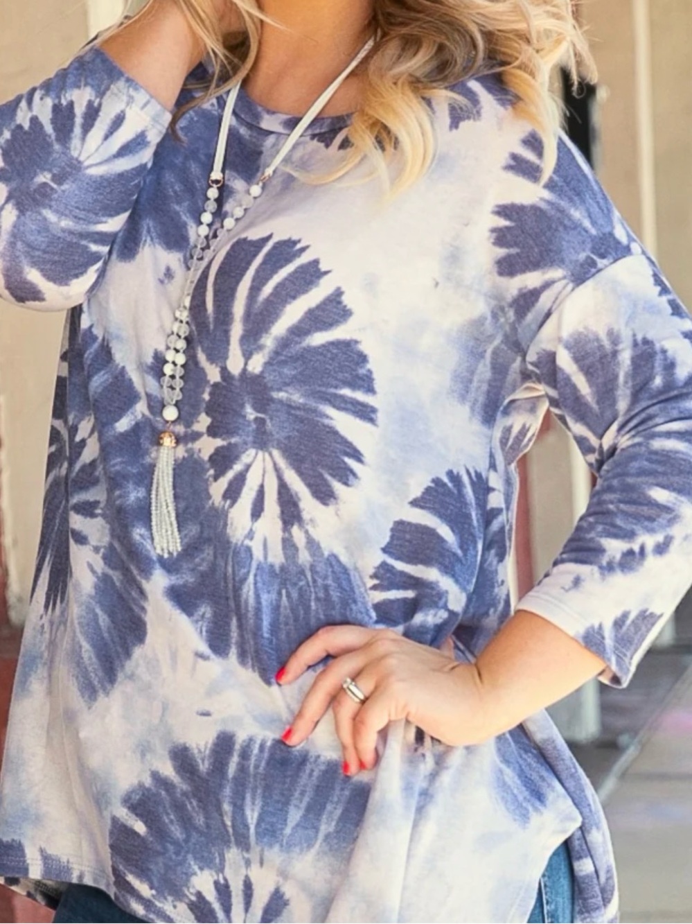 New! Honeyme XXL Blue and White Tie-Dye Scoop Neck Tunic